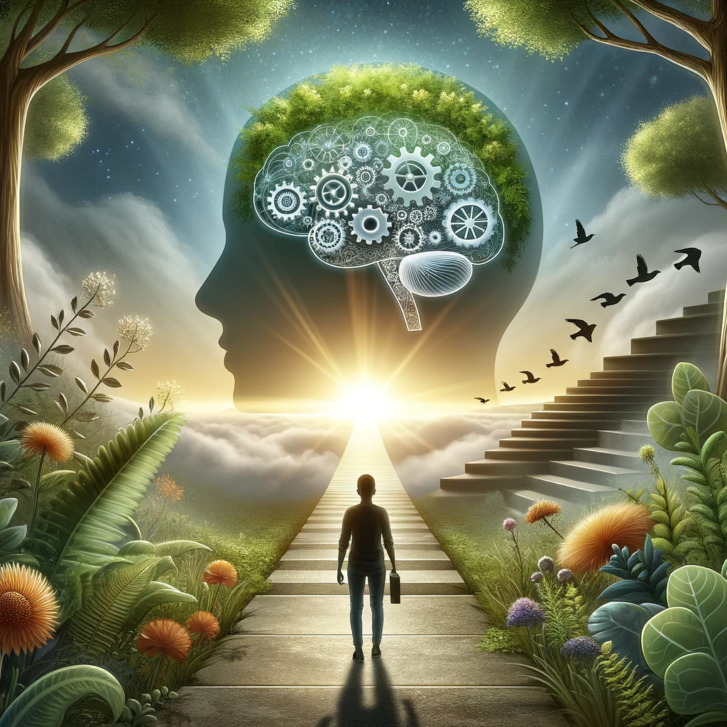 DALL·E 2023-11-14 14.11.02 - Create an image that embodies personal growth, mindset, and development. The scene should depict a person standing on a pathway that leads towards a s.png